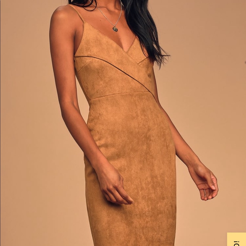 Tan suede midi dress from LuLus